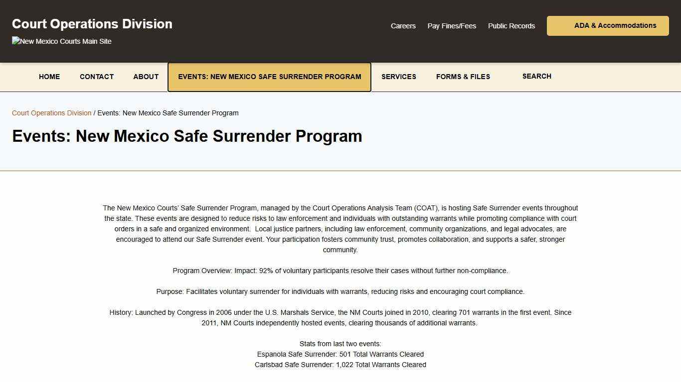 Events: New Mexico Safe Surrender Program - Court Operations Division